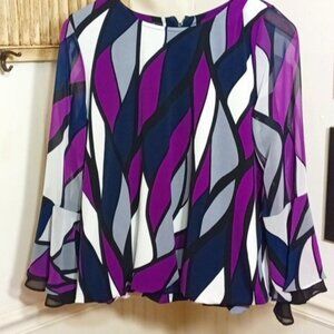 Bell Sleeve Blouse Purple Gray and White LP